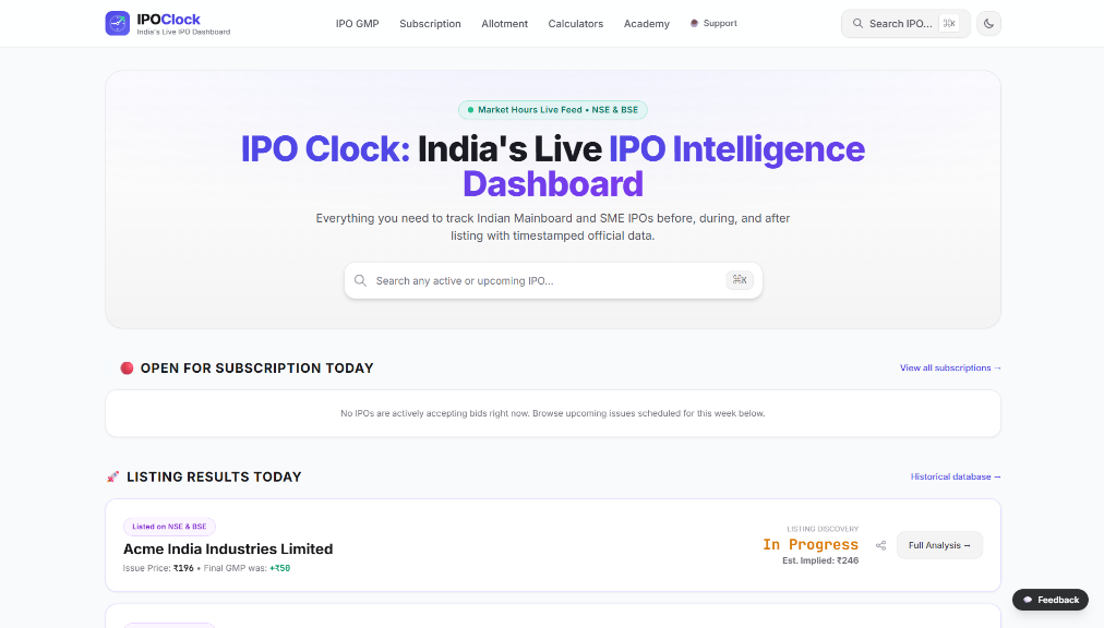 IPO Clock - Live Indian IPO GMP, Subscription & Allotment Tracker